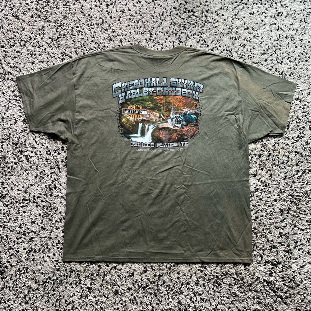 Harley Davidson Tee Shirt Cherohala Skyway Graphic Logo Green Short Sleeve 3XL